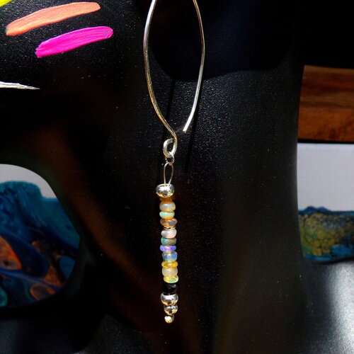 Pendants boho ethniques argent 925 et perles opales naturelles ethiopie multicolores - création artisanale unique - bijou femme bohème chic