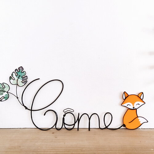Prénom personnalisable en fil de fer - rox le renard et feuilles