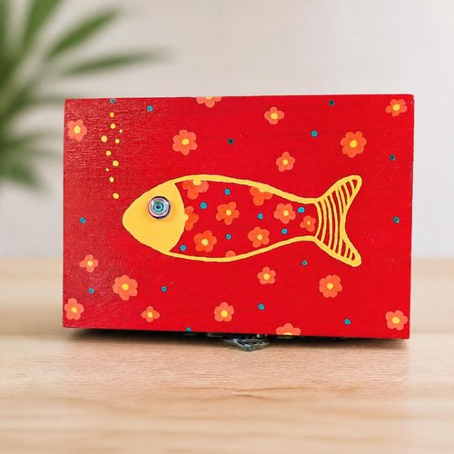 Boîte en bois poisson fleuri