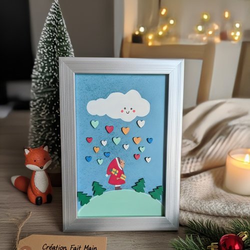 Cadre décoratif argenté illustration petite fille de noël