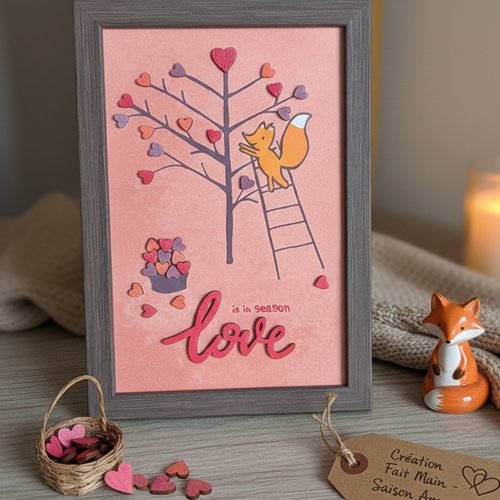 Cadre décoratif illustration renard et arbre de cœurs