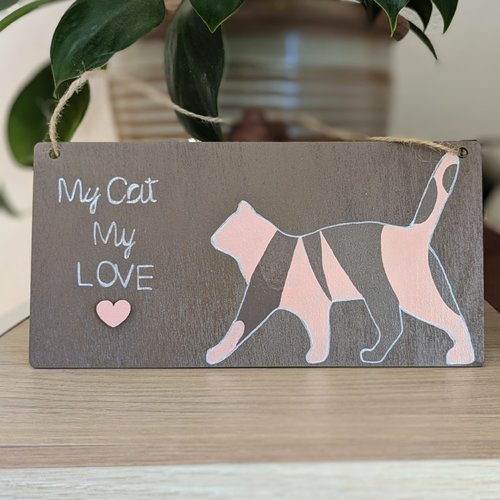 Pancarte en bois chat bicolore fantaisiste