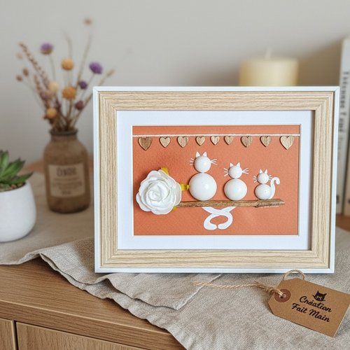 Cadre décoratif romantique trio de chats blancs