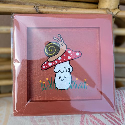 Petit cadre en bois décoratif champignon escargot