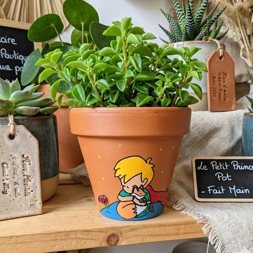 Pot en terre cuite  illustration fait-main le petit prince et son renard