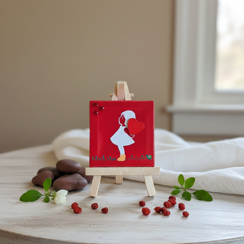 Mini toile sur chevalet en bois petite fille