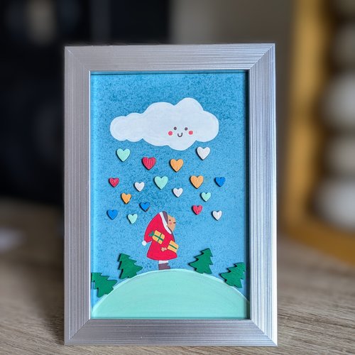 Cadre décoratif argenté illustration petite fille de noël