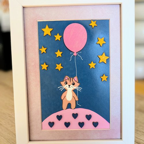 Cadre décoratif illustration chat et ballon