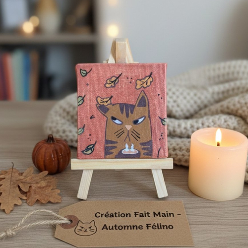 Mini toile sur chevalet en bois chat grincheux