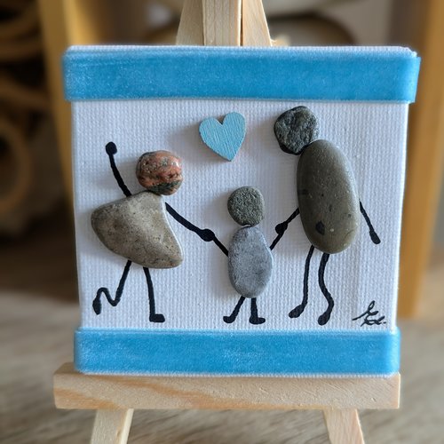 Mini toile sur chevalet en bois famille à trois