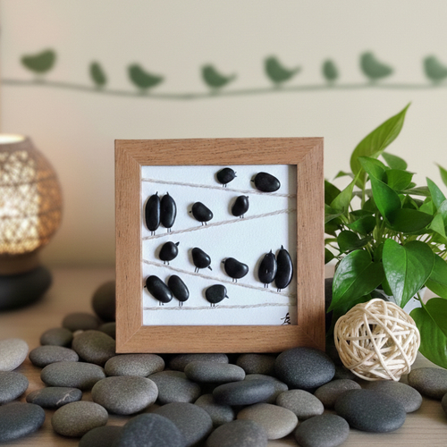 Petit cadre carré oiseaux noirs en shungite