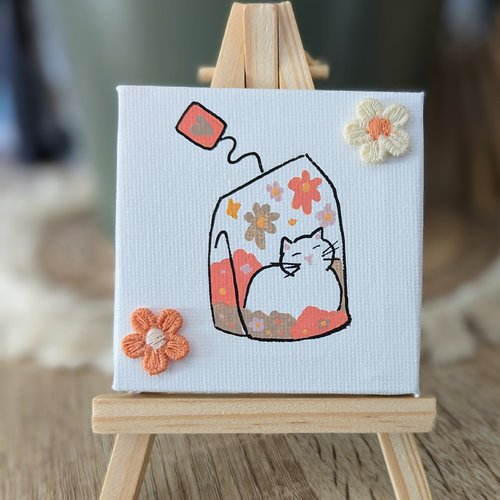Mini toile sur chevalet thé -au-chat