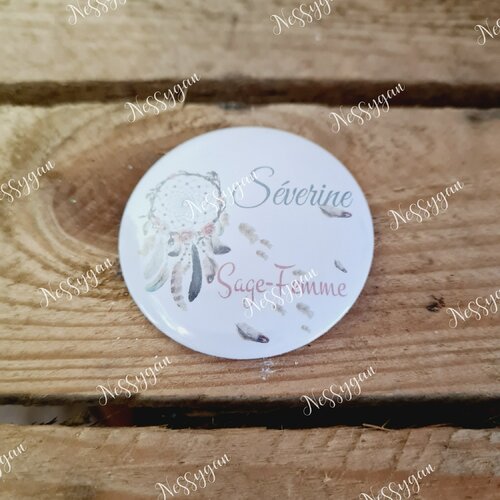 Badge rond personnalisé &quot;attrapé rêve&quot; pour infirmière - aide-soignante, sage-femme, auxiliaire puéricultrice
