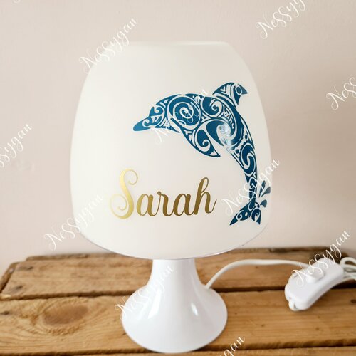 Lampe personnalisée pour enfant avec prénom thème dauphin bleu- cadeau de naissance, noël, anniversaire