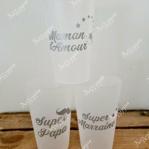 Gobelet personnalisé avec moustache, baguette magique pour enfant ou adulte prénom argenté - verre plastique personnalisé