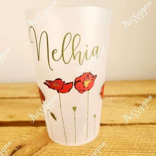 Gobelet enfant personnalisé avec prénom coquelicot - verre plastique personnalisé