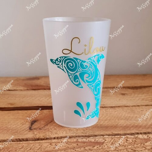 Gobelet enfant personnalisé avec prénom thème dauphin - verre plastique personnalisé