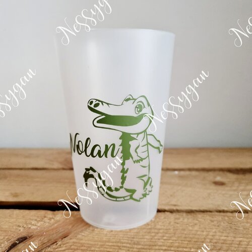 Gobelet personnalisé avec prénom crocodile - verre plastique personnalisé