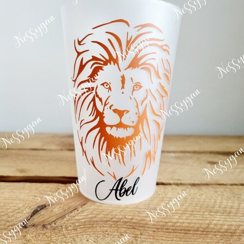 Gobelet maternelle personnalisé avec prénom lion - verre plastique lavable