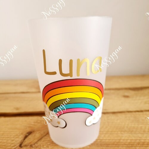 Gobelet enfant personnalisé avec prénom arc en ciel - verre plastique personnalisé