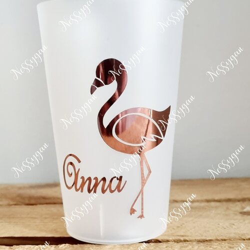 Gobelet enfant personnalisé avec prénom flamant rose gold- verre plastique personnalisé