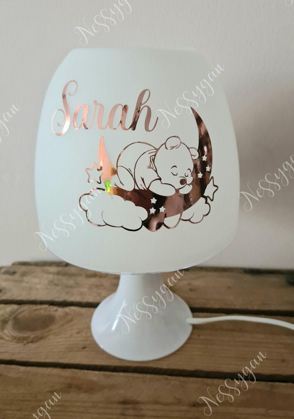 Lampe personnalisée pour enfant avec prénom thème ourson rose gold- cadeau  de naissance, noël, anniversaire - Un grand marché