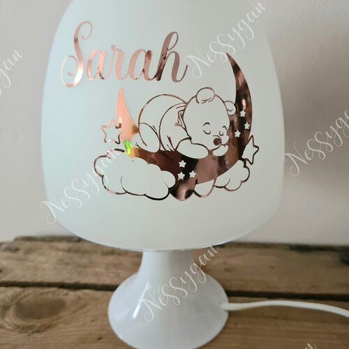 Lampe personnalisée pour enfant avec prénom thème ourson rose gold- cadeau de naissance, noël, anniversaire