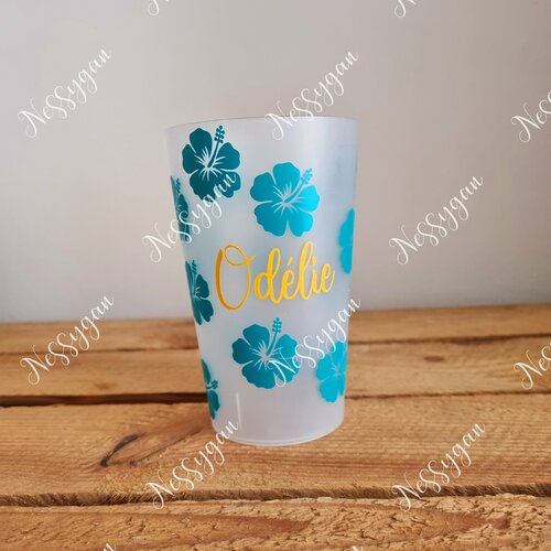 Gobelet hibiscus personnalisé avec prénom - verre  maternelle plastique lavable