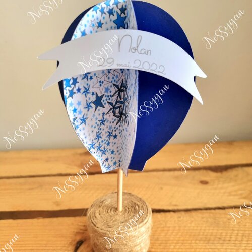 Boîte à dragées étoiles liberty bleues thème montgolfière pour baptême, communion, baby shower - contenant dragées original