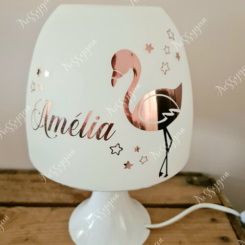 Lampe personnalisée pour enfant avec prénom thème flamant rose - cadeau de naissance, noël, anniversaire