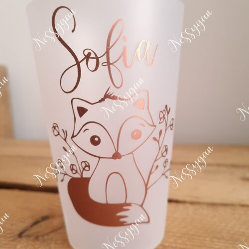 Gobelet renard rose gold mat pour enfant personnalisé avec prénom - verre plastique personnalisé