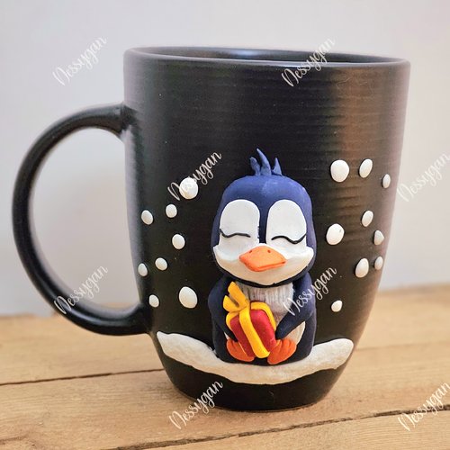 Mug en grès noël pingouin - cadeau de noël