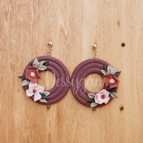 Boucles d'oreilles rondes florales pour femme - bijou cadeau noël, anniversaire , mariage