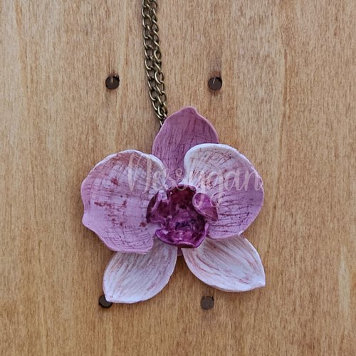 Collier sautoir fleur orchidée - cadeau bijou pour femme