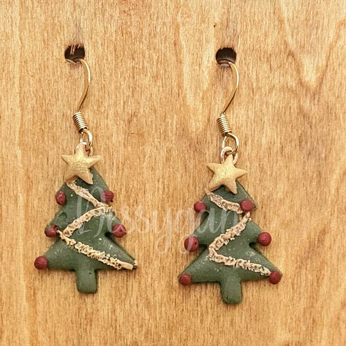 Boucles d'oreilles sapin de noël - bijou pour femme cadeau noël, anniversaire , mariage