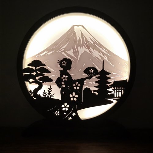 Lampe geisha et mont fuji