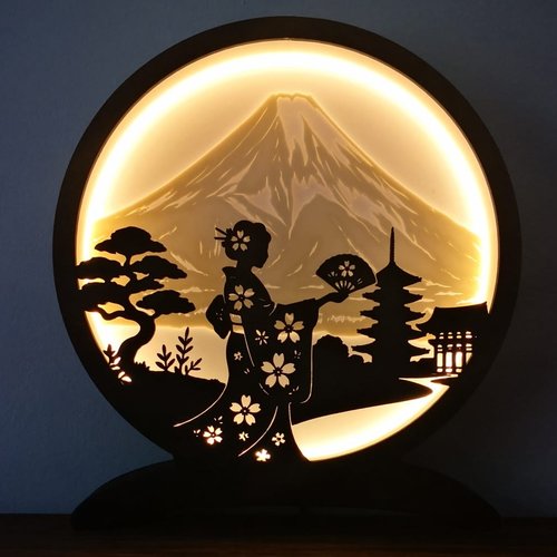 Lampe geisha et mont fuji