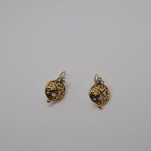 Boucles d'oreilles dormeuses rené gouin motif provençal doré et cristal