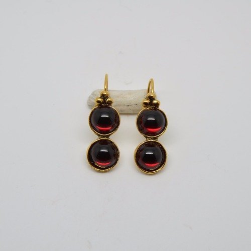 Boucles d'oreilles dormeuses rené gouin modèle "mistral" doré et rouge