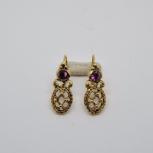 Boucles d'oreilles dormeuses rené gouin modèle "badine" doré et violet
