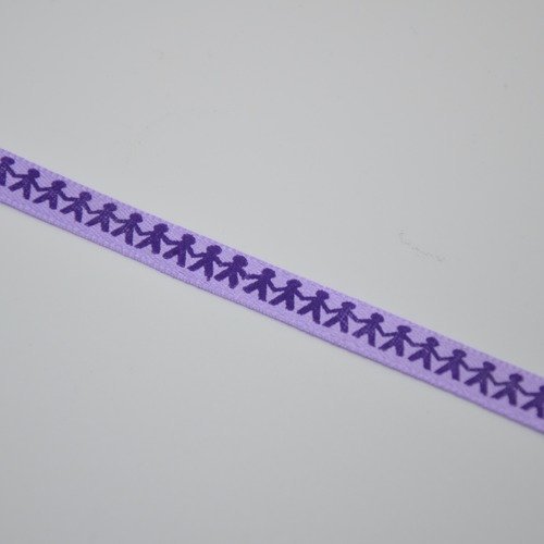 Ruban en satin parme à motifs petits bonshommes violets 8mm 