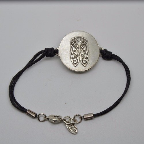 Bracelet lacet et médaille cigale arabesques collection styl rené gouin / argenté