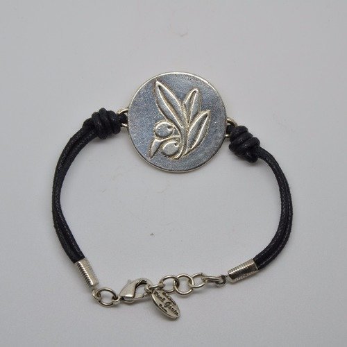 Bracelet lacet et médaille brin d'olivier collection styl rené gouin / argenté