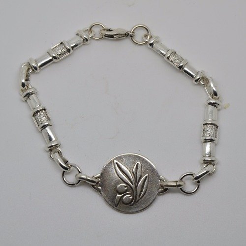 Bracelet baguettes et médaille brin d'olivier collection styl rené gouin / argenté
