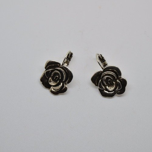 Boucles d'oreilles dormeuses "roses" rené gouin en métal argenté