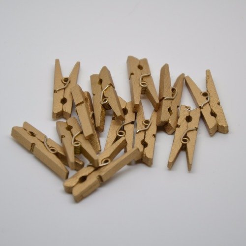 10 mini pinces à linge en bois dorées 30mm 