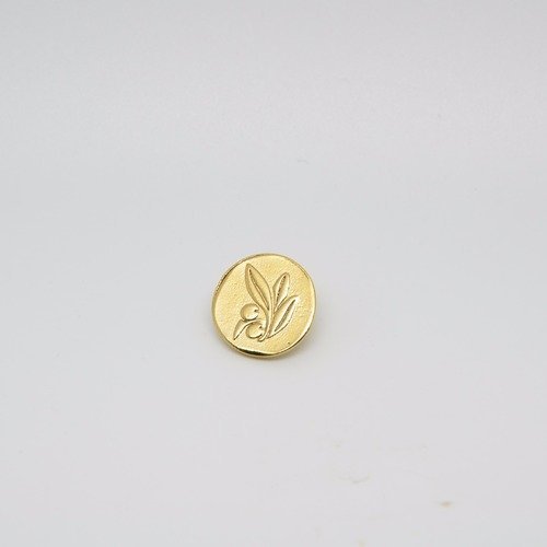 5 boutons médaille 15mm en métal doré gravé décor brin d'olivier rené gouin 