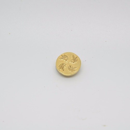 5 boutons médaille 15mm en métal doré gravé décor 4 brins d'olivier rené gouin 