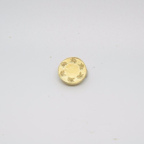 5 boutons médaille 15mm en métal doré gravé décor couronne de brins d'olivier rené gouin 