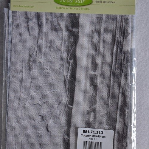Coupon de toile aïda 7.1 imprimée "bois brut gris" 